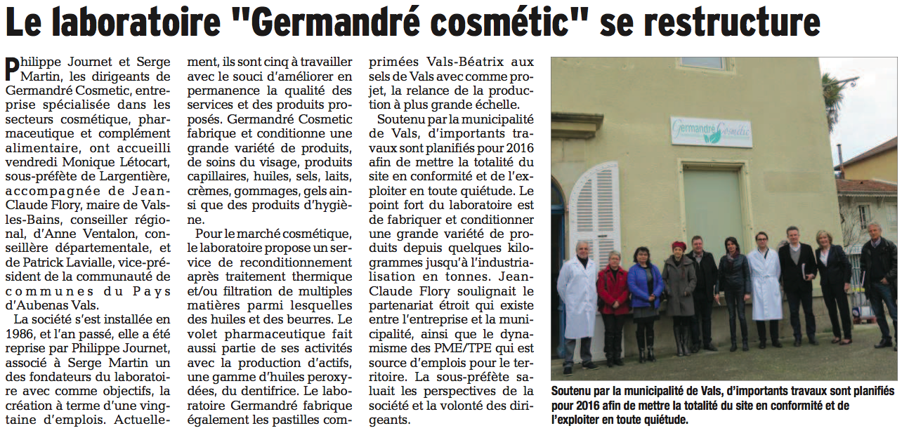 Le laboratoire germandre cosmetic se restructure